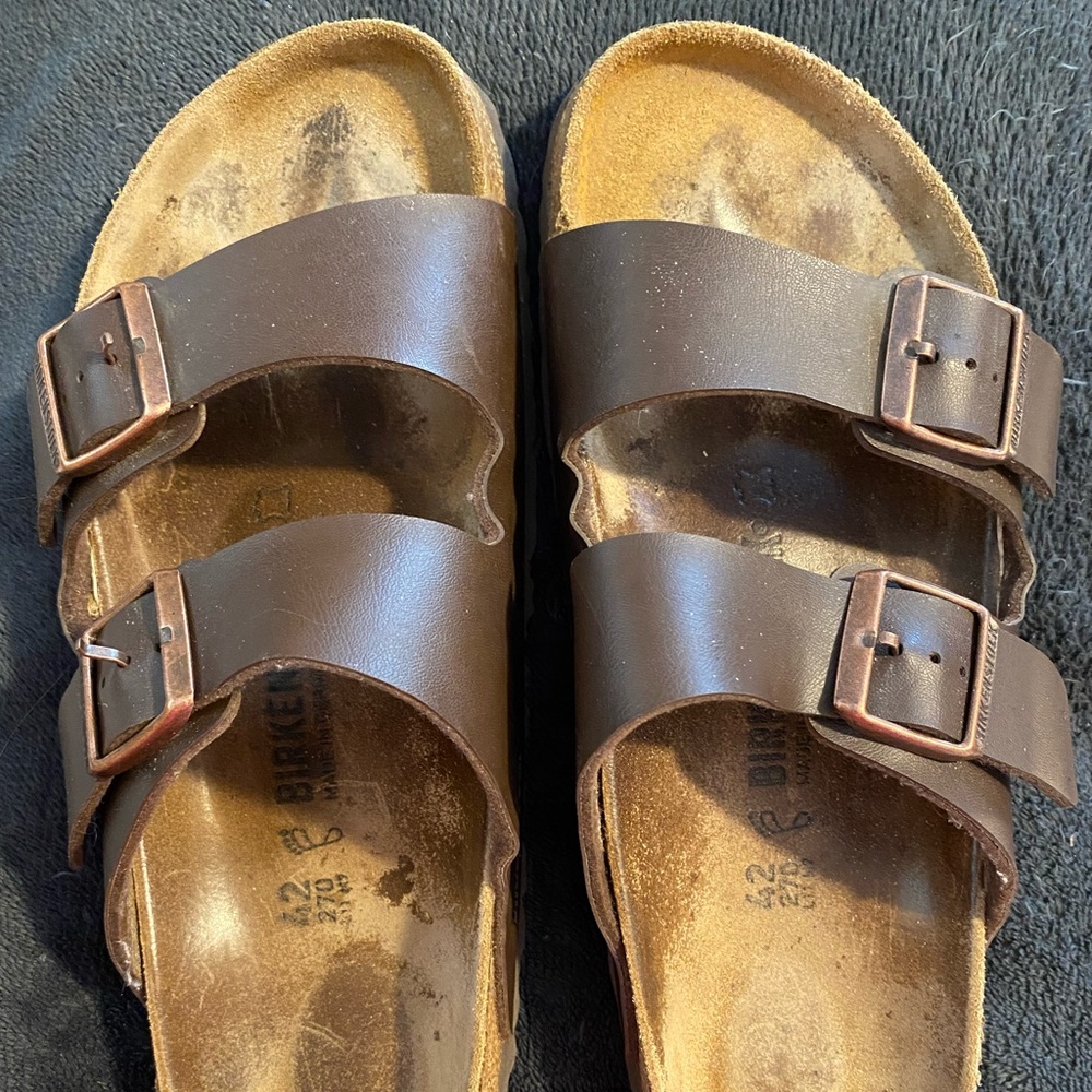BIRKENSTOCK Arizona Brown Leather Two-Strap Sandals Size 42EU EUC